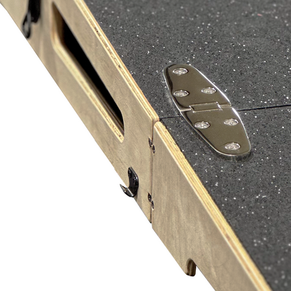 FirstStrike Wheeled 6-inch portable pitching mound close-up of 316 stainless steel marine grade durable flush mount hinges.