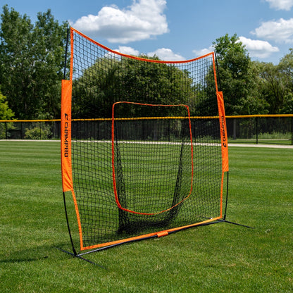 Champro's Baseball Throwing & Hitting Net-MVP Portable Sock Screen 7x7 set up and ready to use.